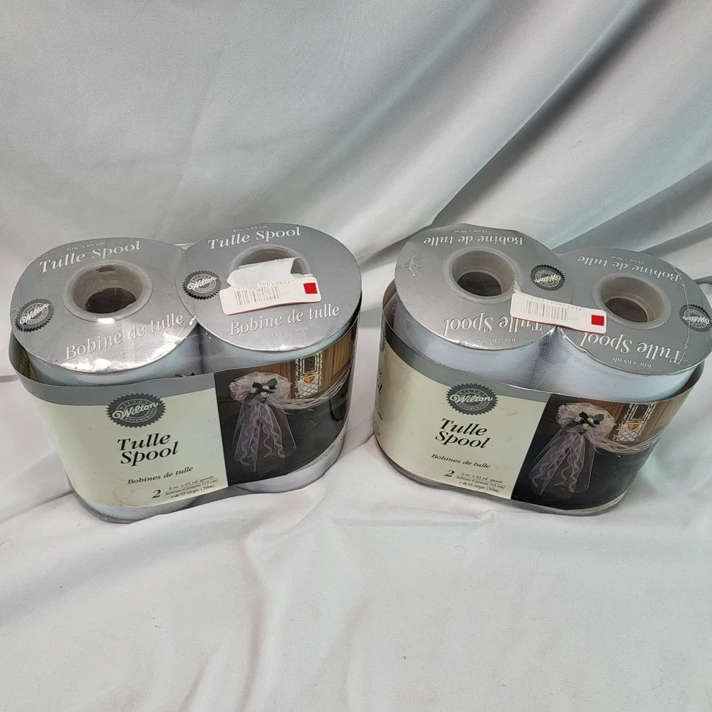 Lot of 2 Wilton White Tulle 2 pk (4 total) Weddings Bride Graduation Party Decor